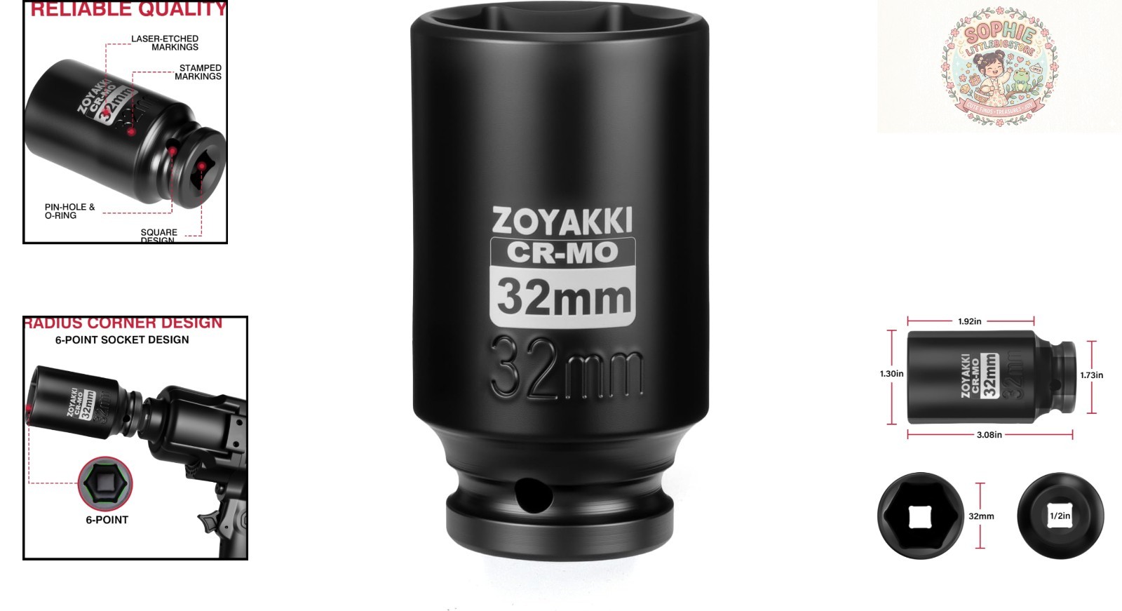 Pro Quality 1/2″ Drive 32mm 6PT Deep Impact Socket – Corrosion-Resistant CR-MO