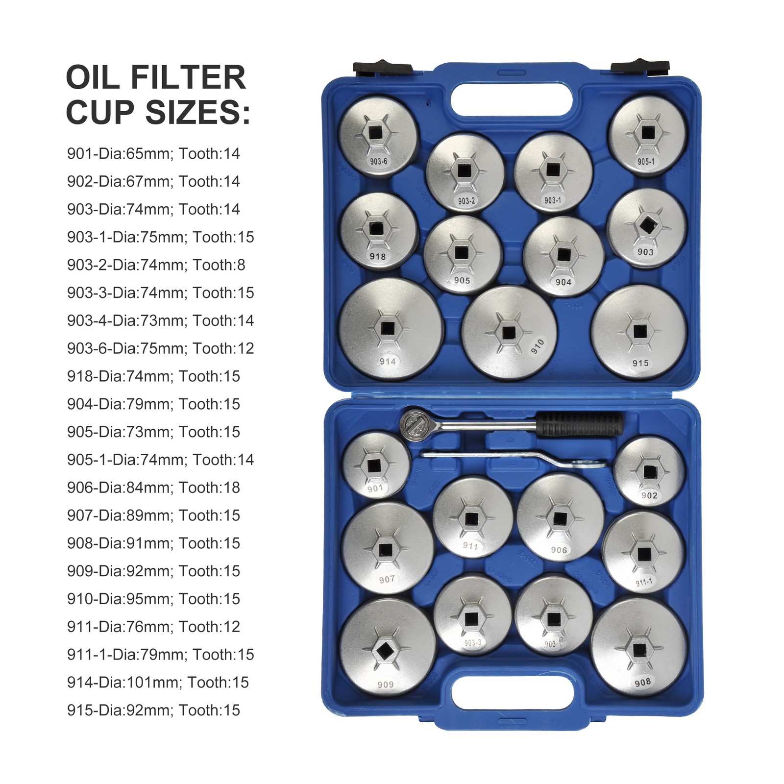 23PC Aluminum Alloy Cup Type Oil Filter Cap Wrench Set Socket Removel US SHIP