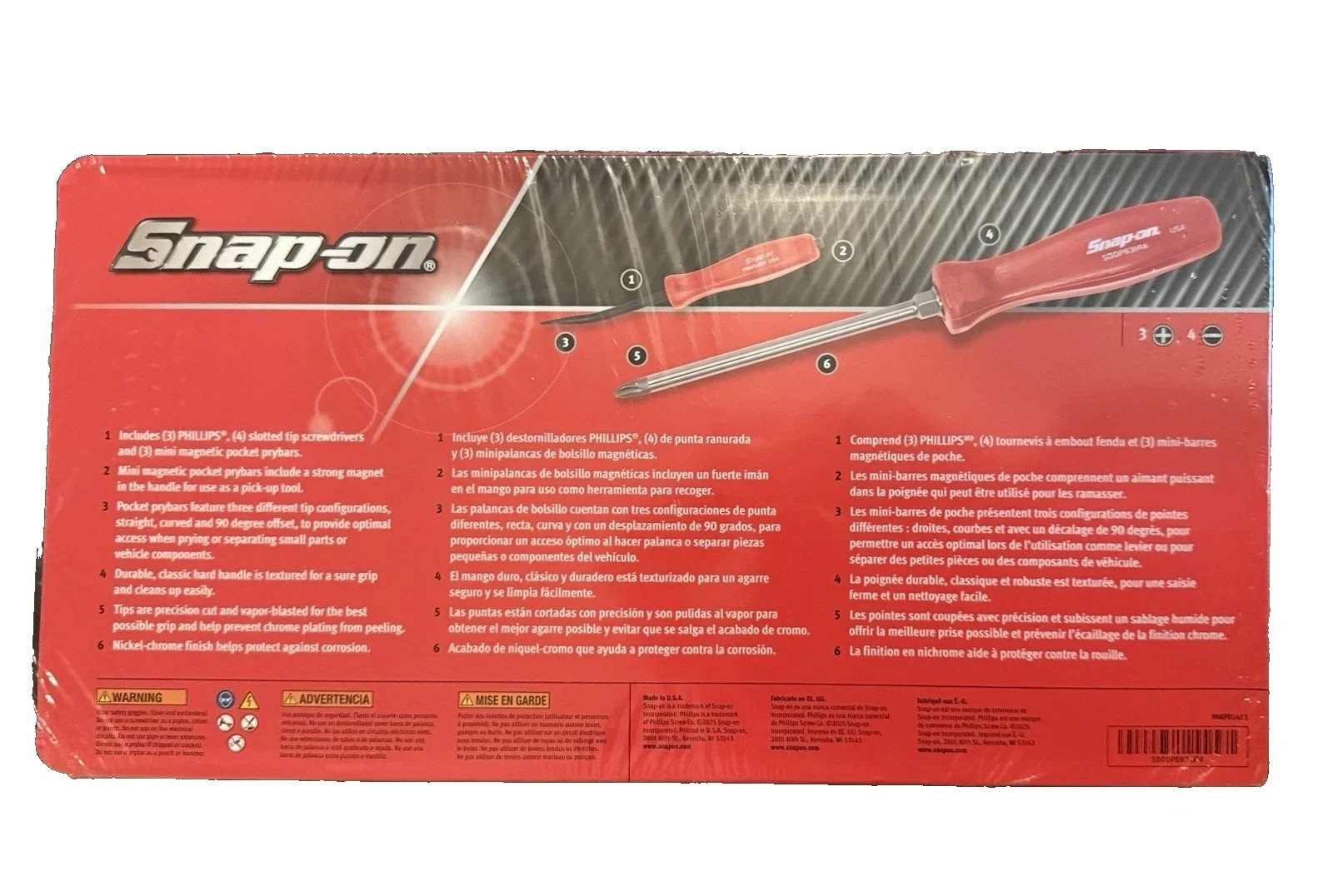 Snap On 10pc RED Hard Handle Combination Screwdriver Prybar Set SDDDPBX100R New