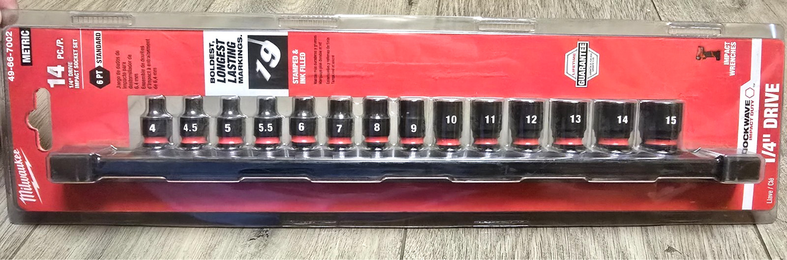 Milwaukee 14pc 1/4″ drive Impact Socket Set w/ Rail 4 to 15mm #49-66-7002