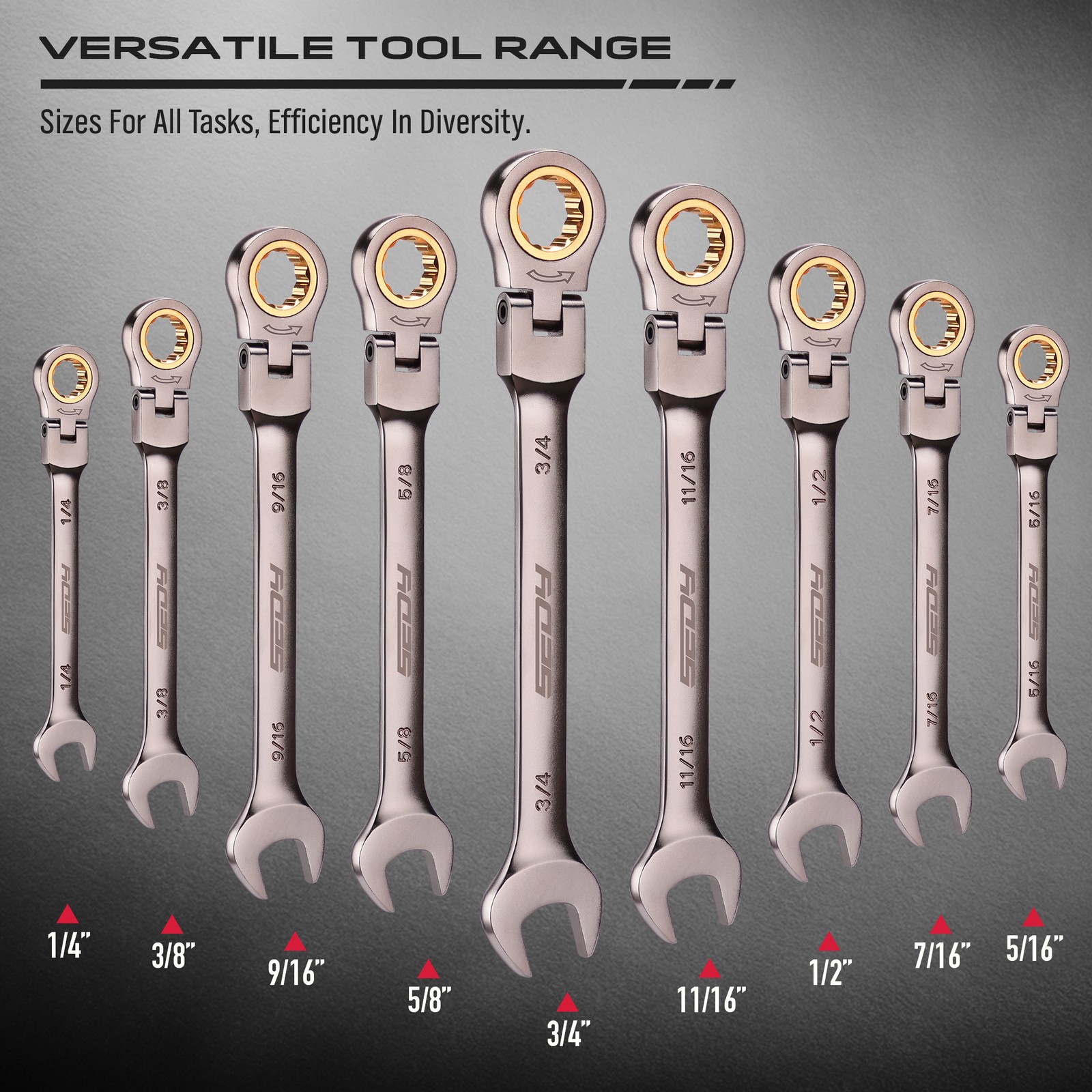 9PC Flex-Head Ratcheting Wrench Set Set with Organizer SAE Combination 1/4“-3/4”