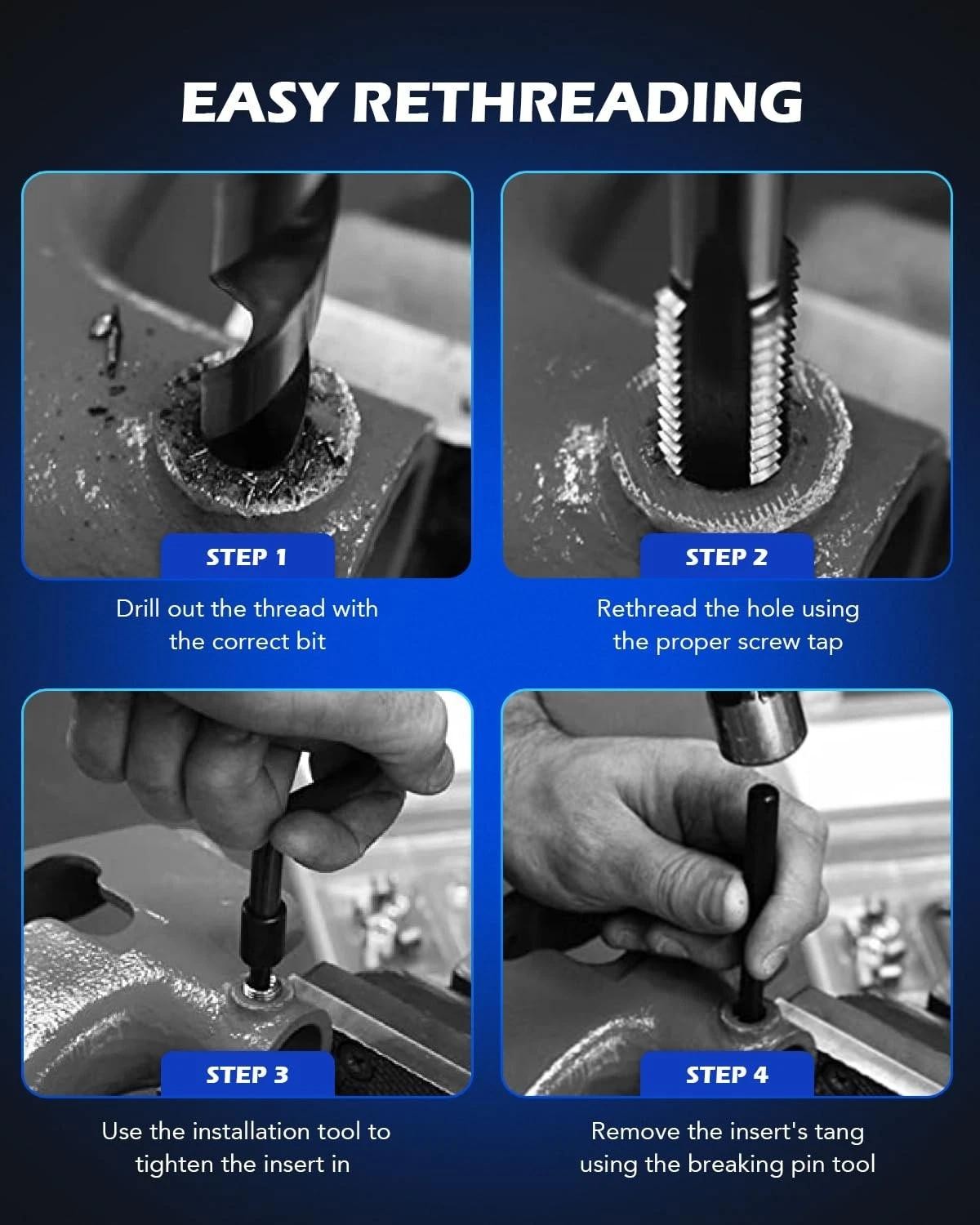 Helicoil Thread Repair Kit, M8x1.25, Hss Drill Bit & 30 Inserts with Carry Case