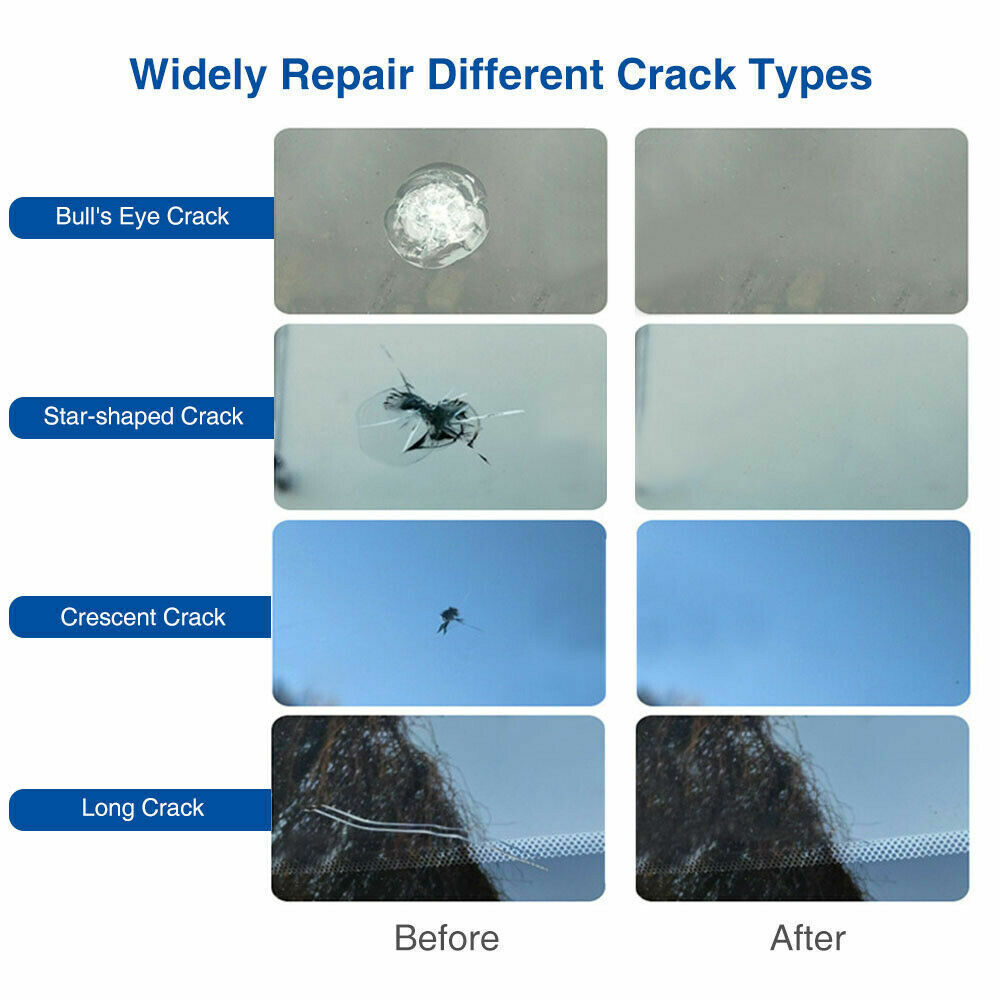 Car Window Cracks Gone Glass Repair Fluid Windshield Repair Kit-5PCS Black/White