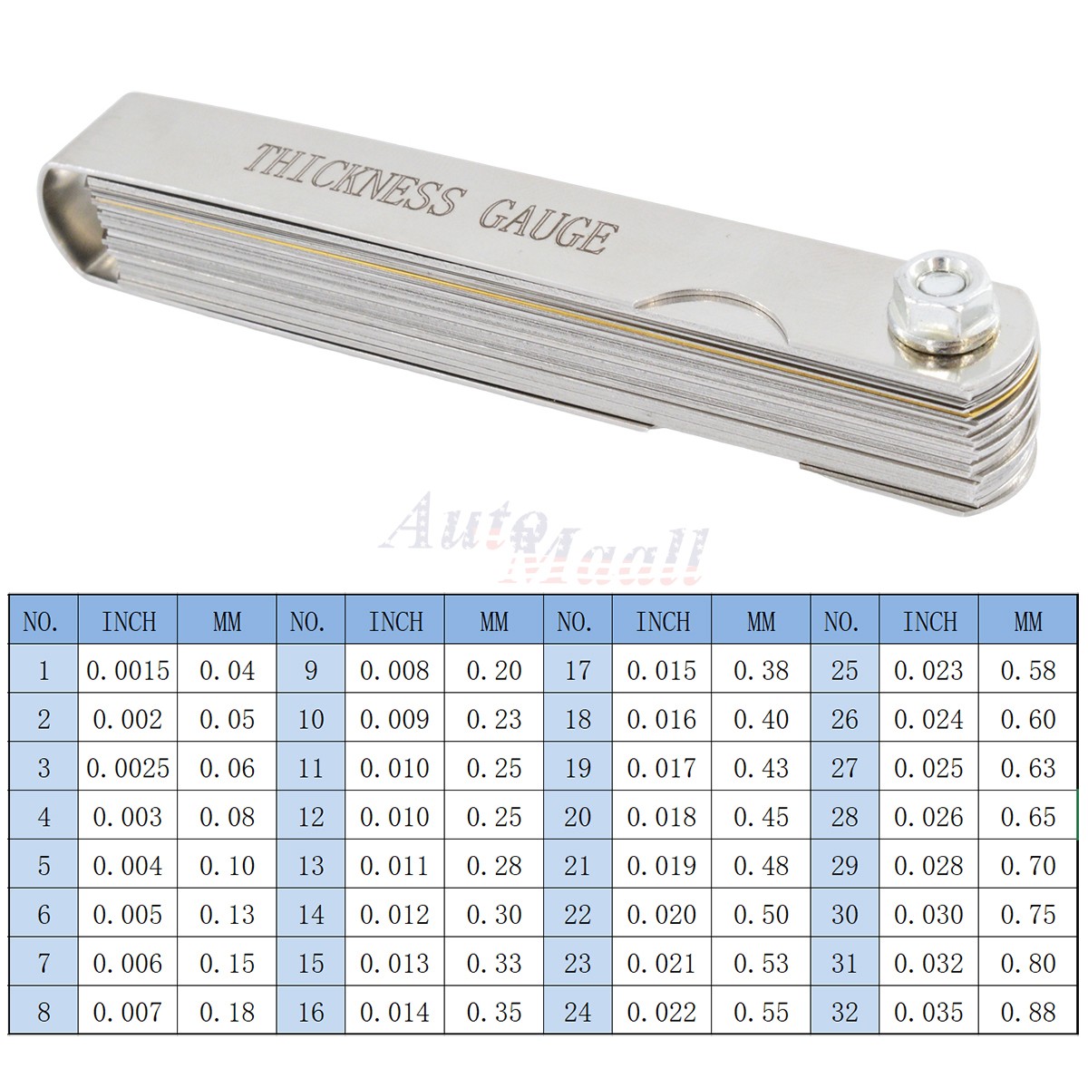 32 Blade Feeler Gauge Metric &SAE Dual Reading Combination Gap Thickness Measure