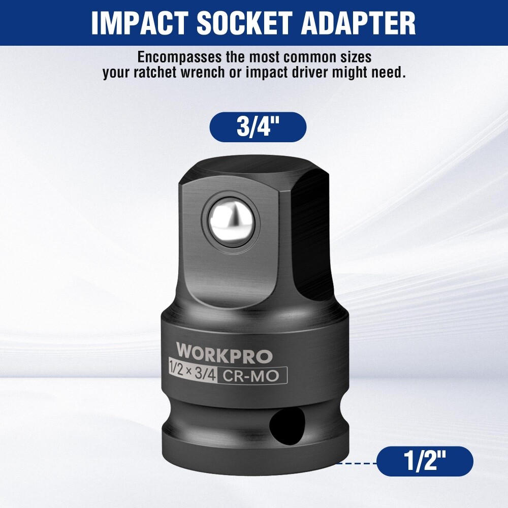 WORKPRO Impact Socket Adapter 1/2″ F to 3/4″ M Cr-Mo Steel Socket Adapter Set