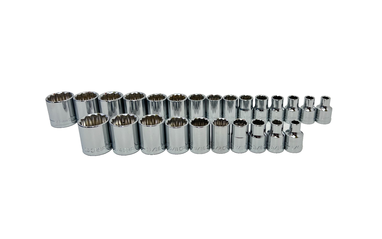NEW CRAFTSMAN 25 pc 3/8″ INCH DRIVE STANDARD/METRIC SAE/MM 12 POINT SOCKET SET