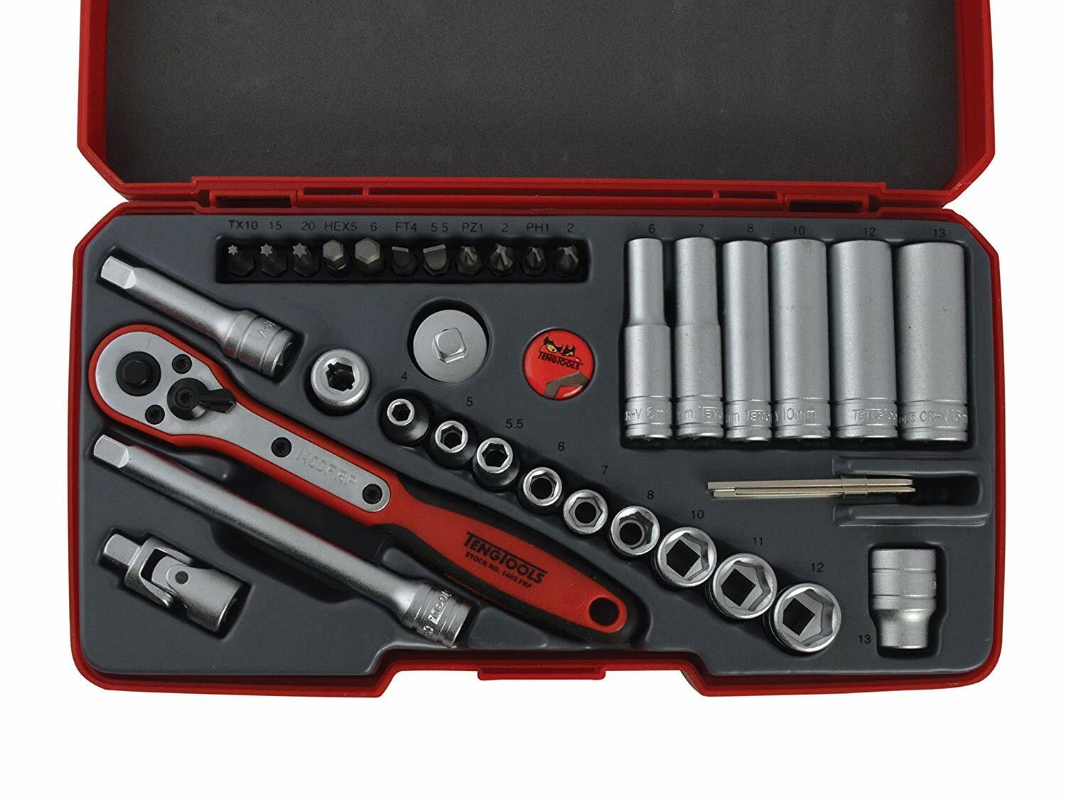 Teng Tools Sale 36 Pce 1/4 Drive Sockets Deep Ratchet Tool Kit Metric