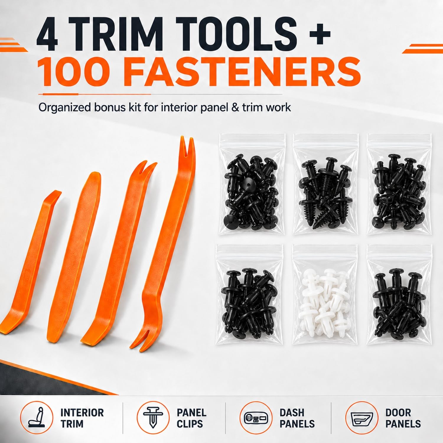 Car Clip Pliers,Clip Removal Pliers Kit,100PCS Clips + 4PCS Red/Orange/Silver