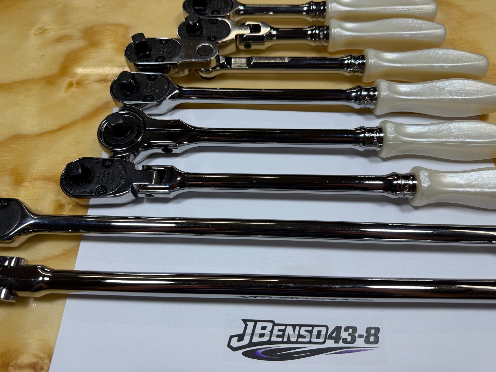 Snap-on Tools NEW RARE PEARL WHITE 8pc 3/8″ Drive Hard Grip Master Ratchet Set