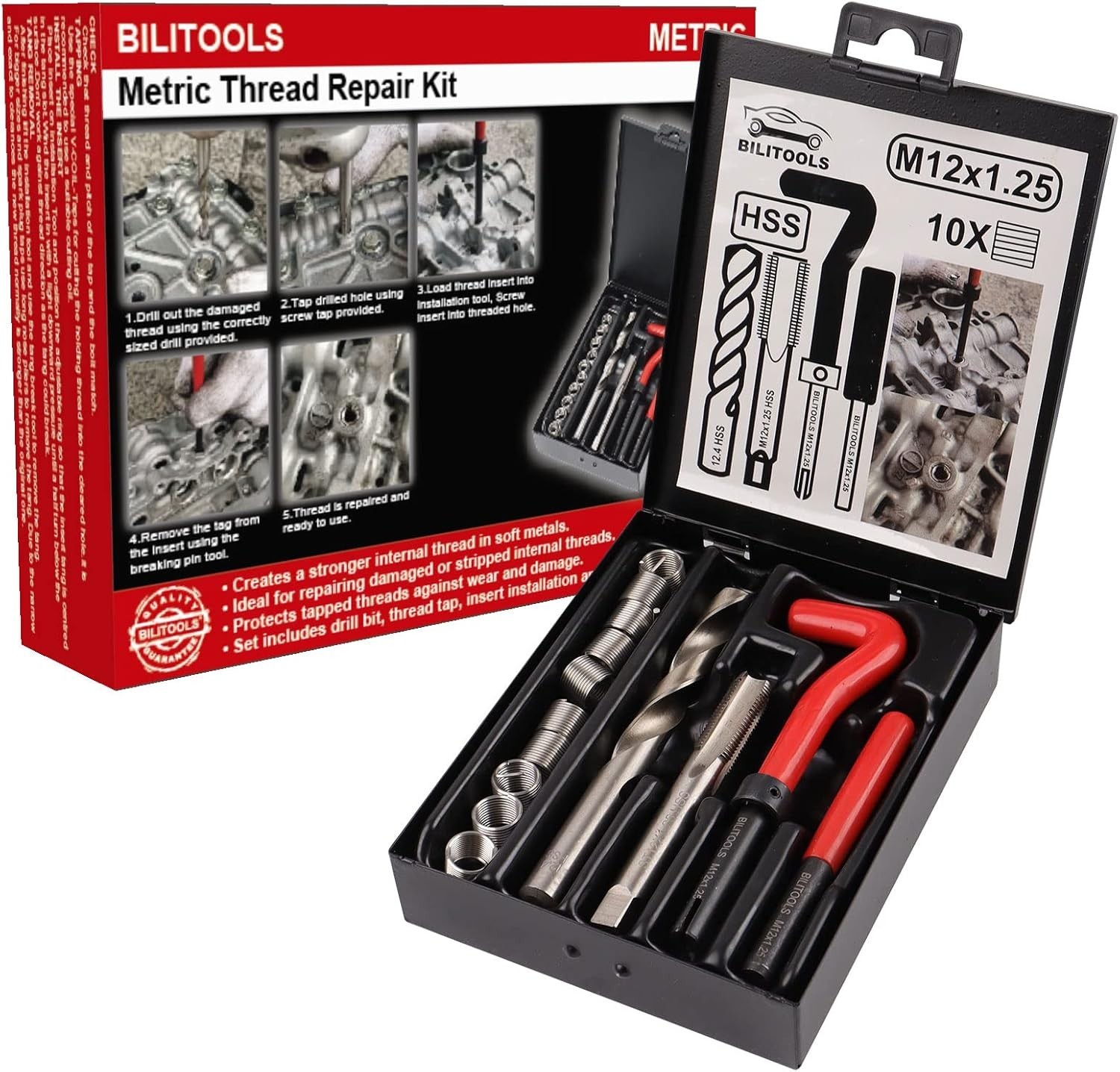 M12x1.25 Thread Repair Kit, HSS Drill Helicoil Repair Kit Metric