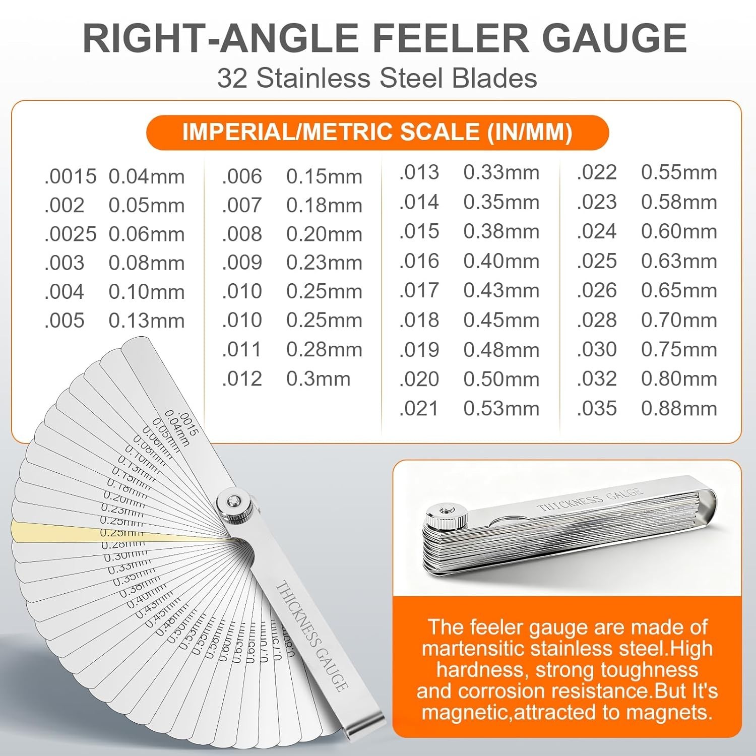 Feeler Gauge Set 2pcs Stainless Steel 32 Straight 16 Offset Blades SAE Metric