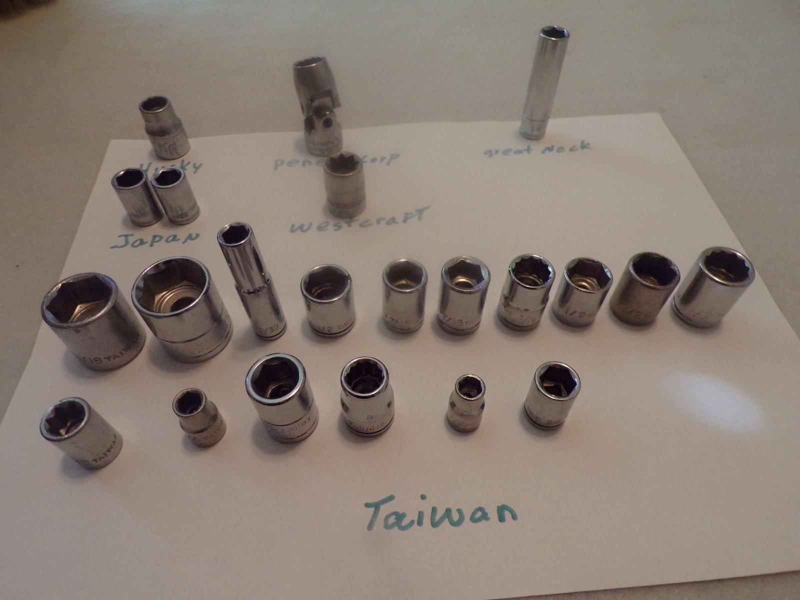 Lot of 22 assorted standard sockets. There are some 6 point and 12 point
