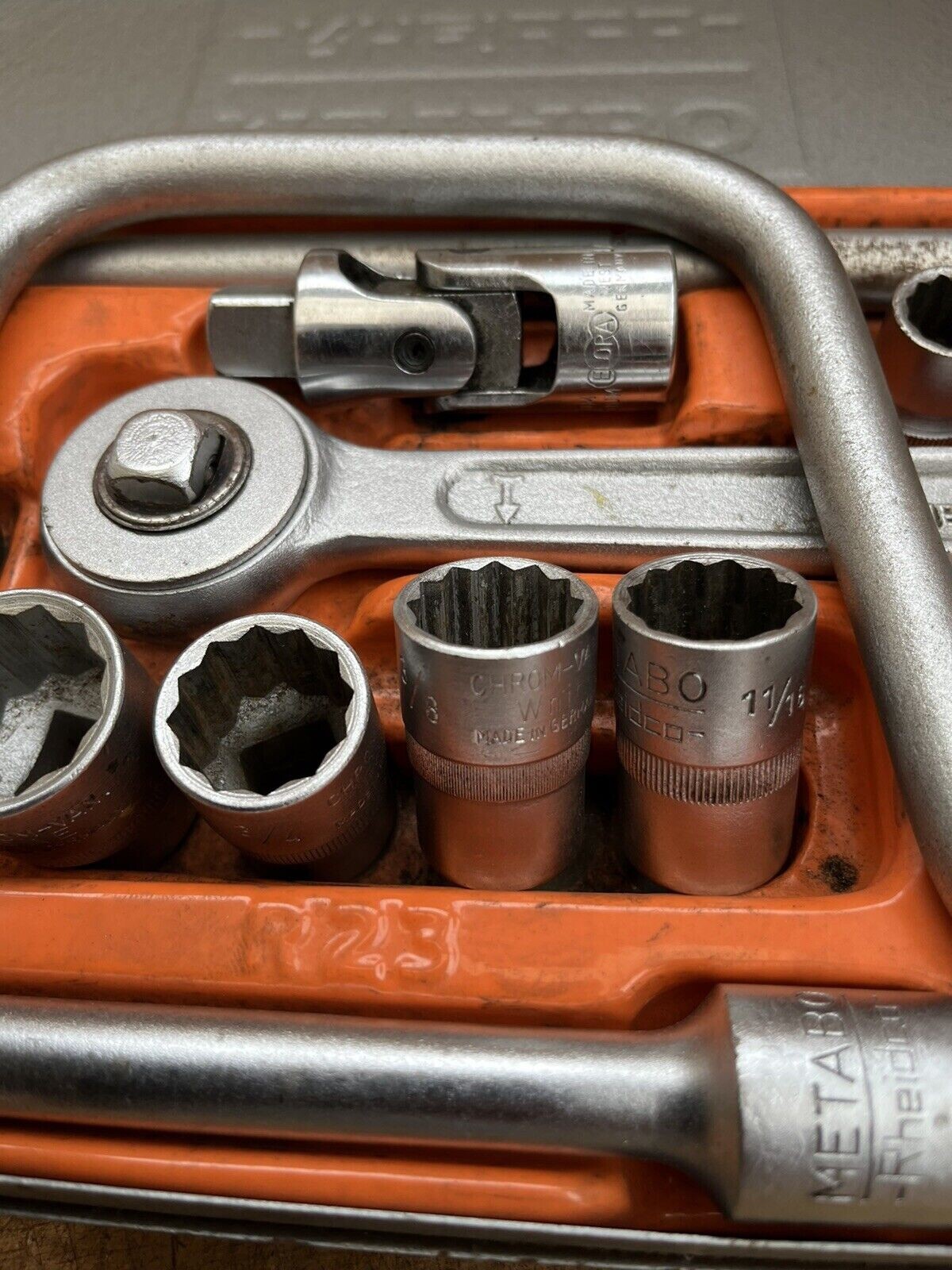 23pc Metabo Rheidco Socket Set 1/2″ dr Made Germany SAE/Whit (3 sockets Elora)