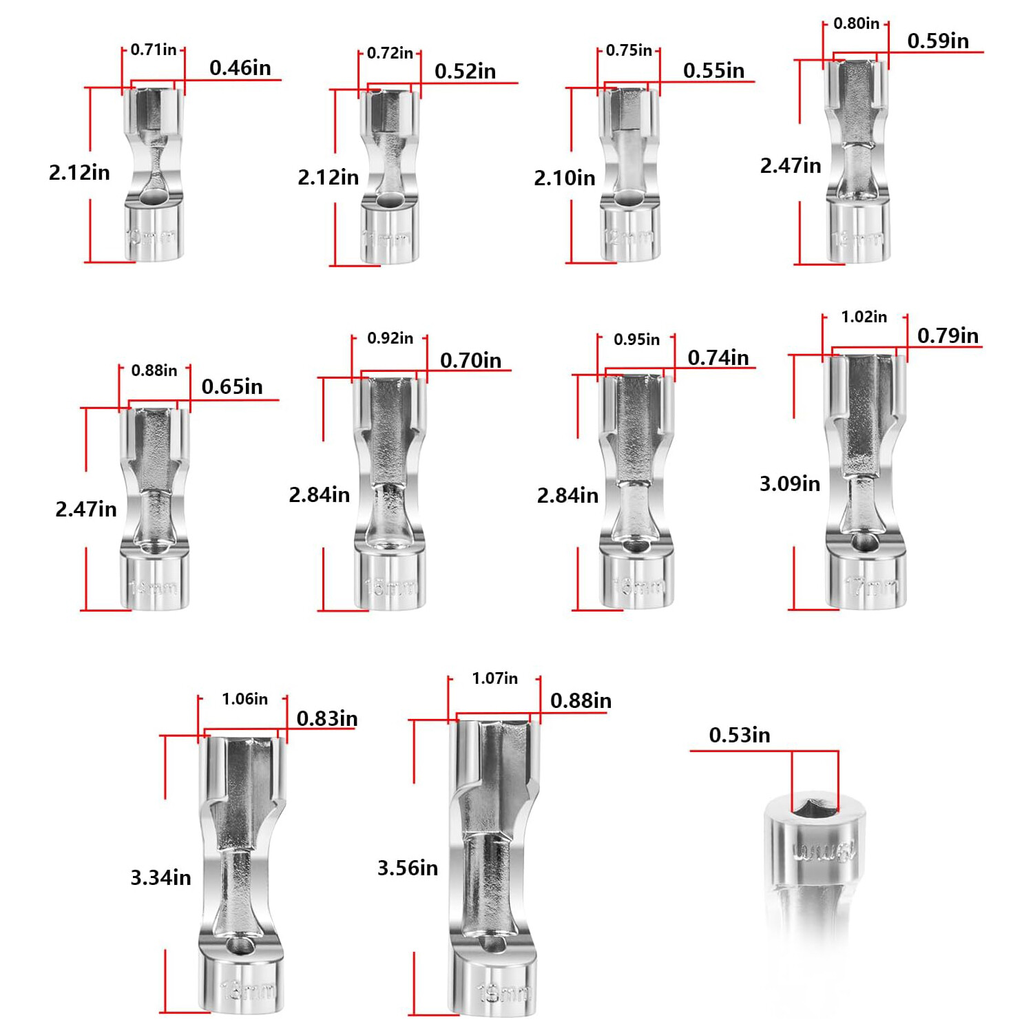 12030 Flare Nut Socket Kit,3/8″ Square Drive Fuel Line Socket Wrench Set 10-19mm