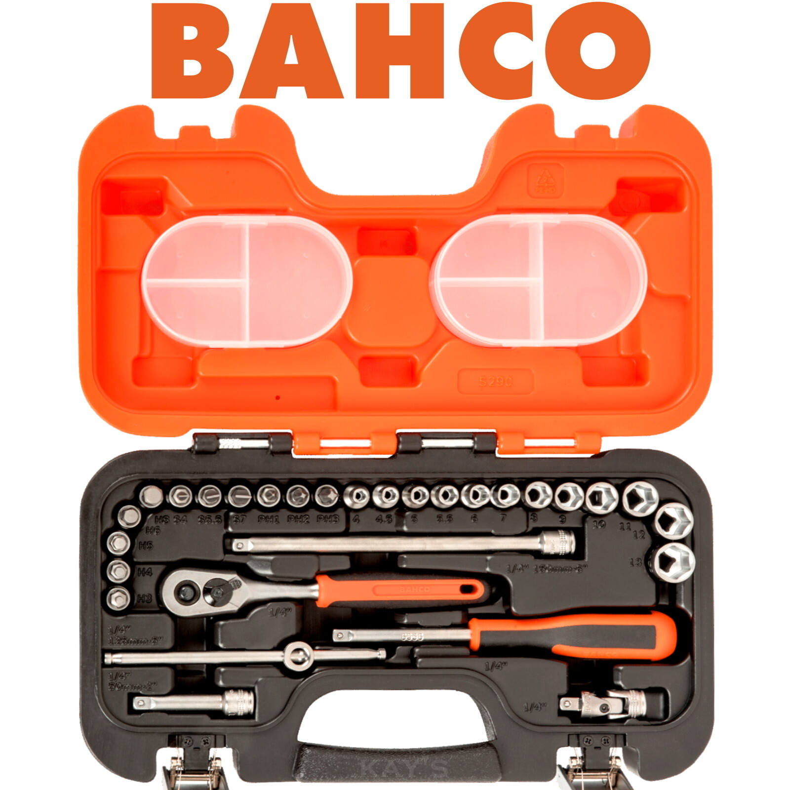 BAHCO 29 Piece 1/4″ Drive Ratchet Socket Set 4mm-13mm With Screwdriver Bits S290