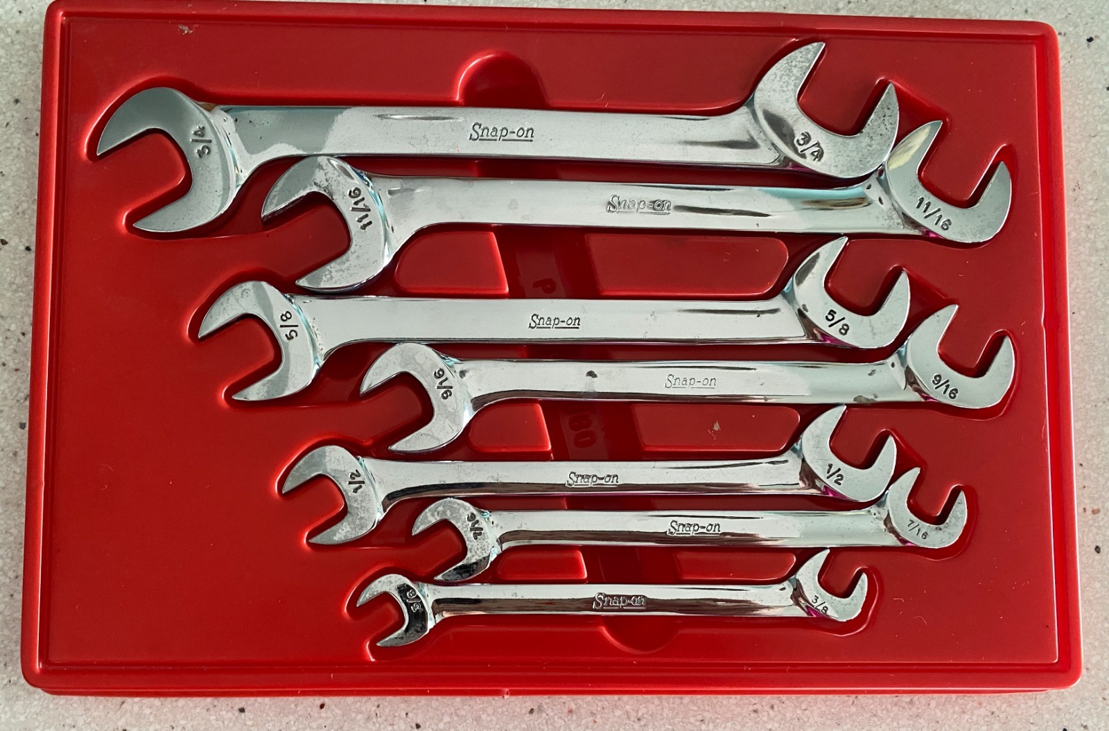 Snap-On Tools USA 7 Pc SAE 4 Way Angle Wrench Set V512-V524 Used