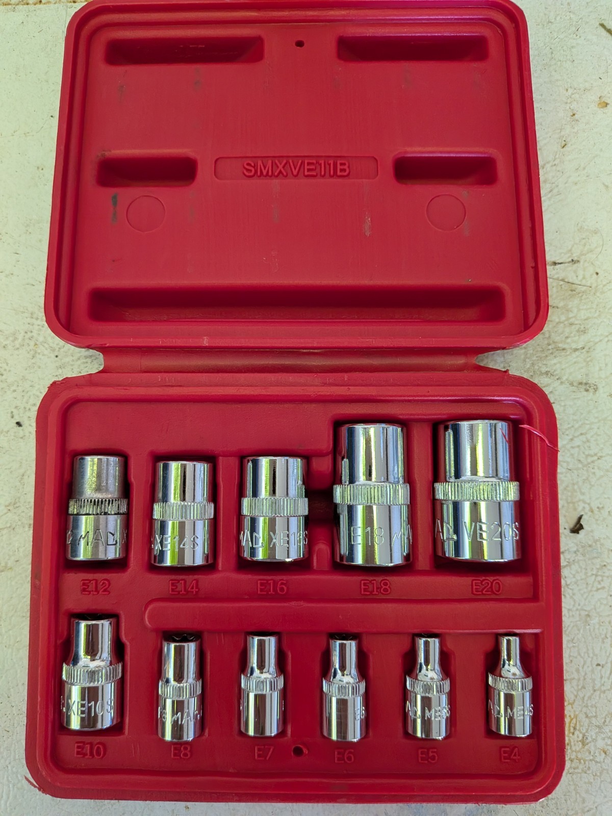 Mac Tools SMXVE11B 11-Pc External Torx E-Torx Socket Set E4-E20 with Case USA