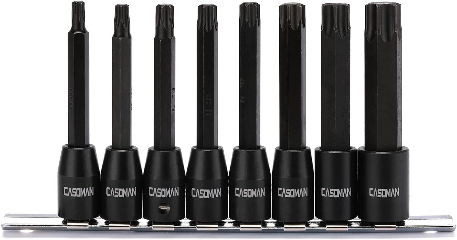 CASOMAN 8 Piece 3/8” Drive Extra Long Torx Star Bit Socket Set, Variety Pack