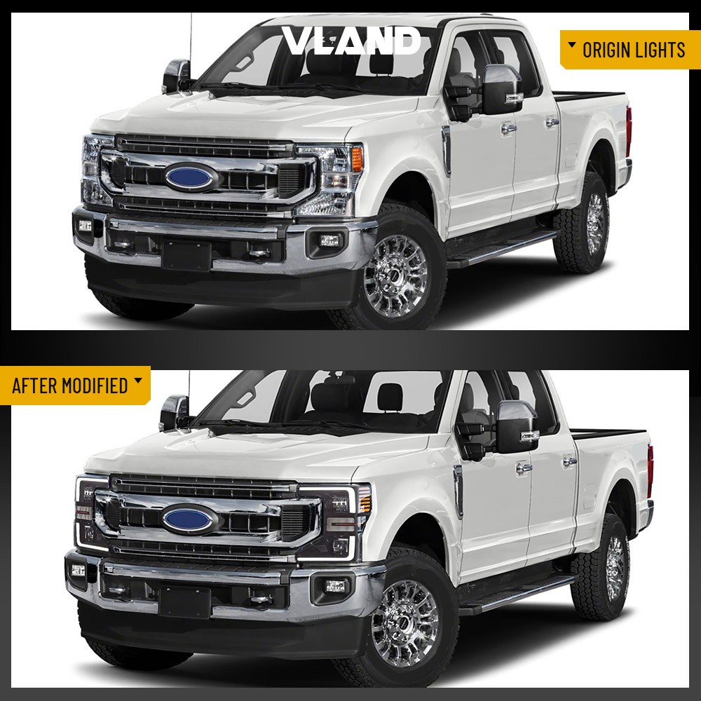A Pair Black Full LED Headlights Fit Halogen 2020-2022 Ford F250 F350 Super Duty