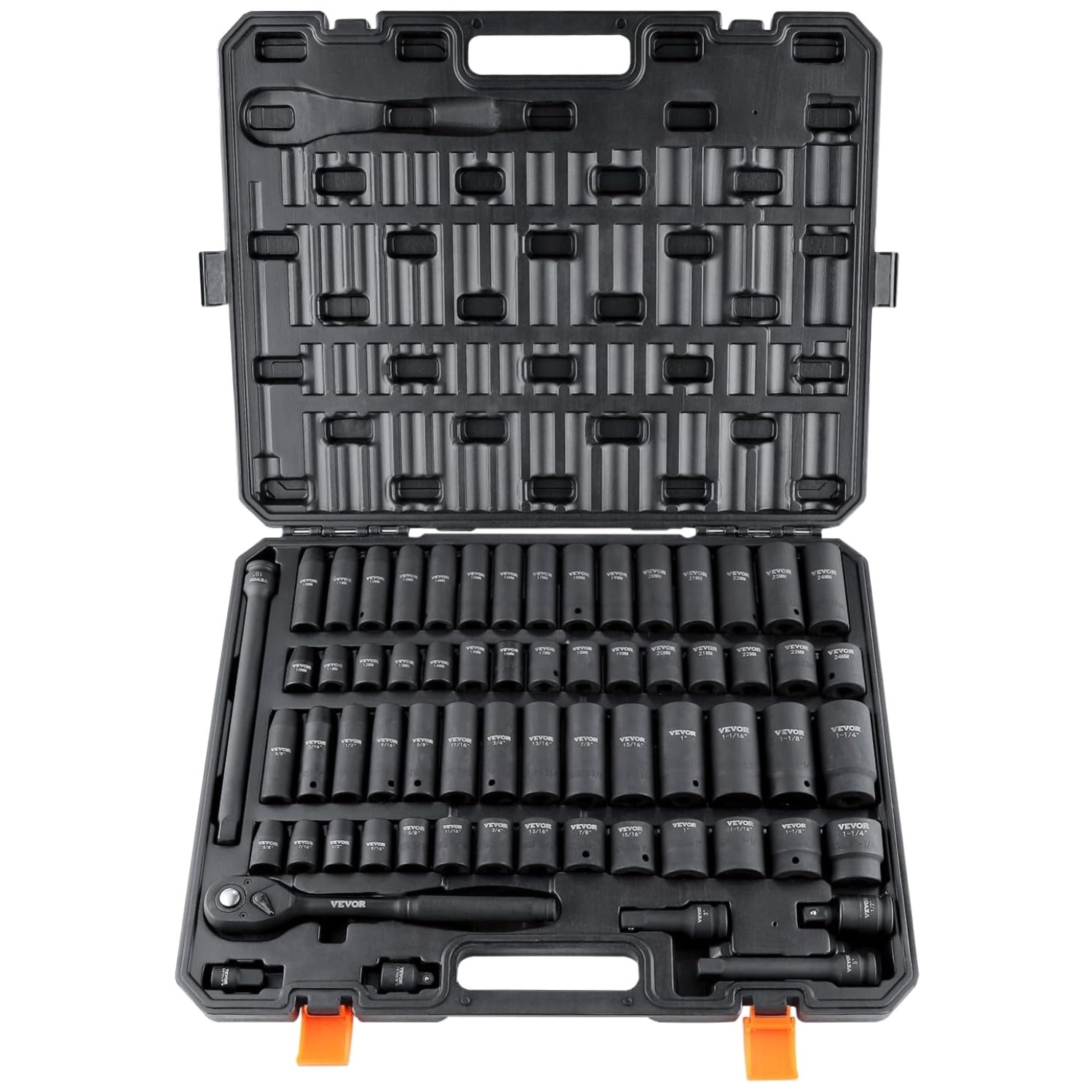 65-Piece Cr-V Alloy Steel Socket Set, 1/2″ Drive, Metric/SAE