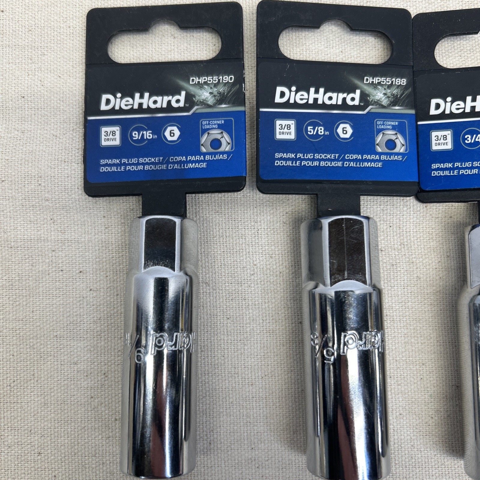 DieHard 3/8 Drive 4 Piece Spark Plug Socket Set 9/16, 5/8, 3/4, 13/16