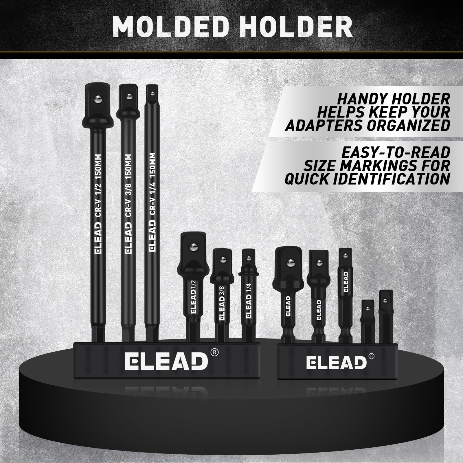 11-Piece Impact Socket Adapter Set, 1/4-Inch Hex Shank, 1/4″ 3/8″ 1/2″ Black