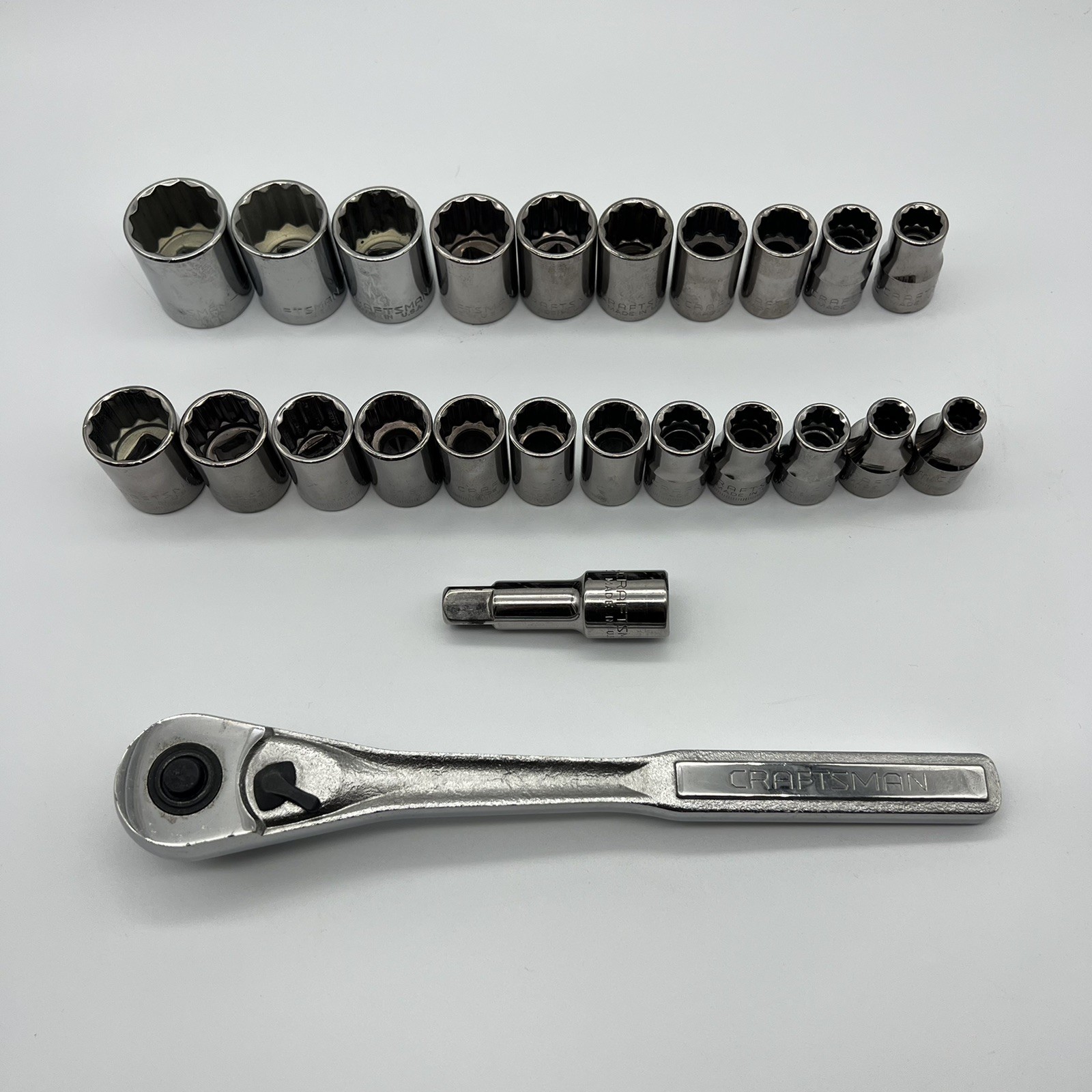 Craftsman 1/2” Drive Ratchet Metric And SAE Socket Set 24pc Made In USA