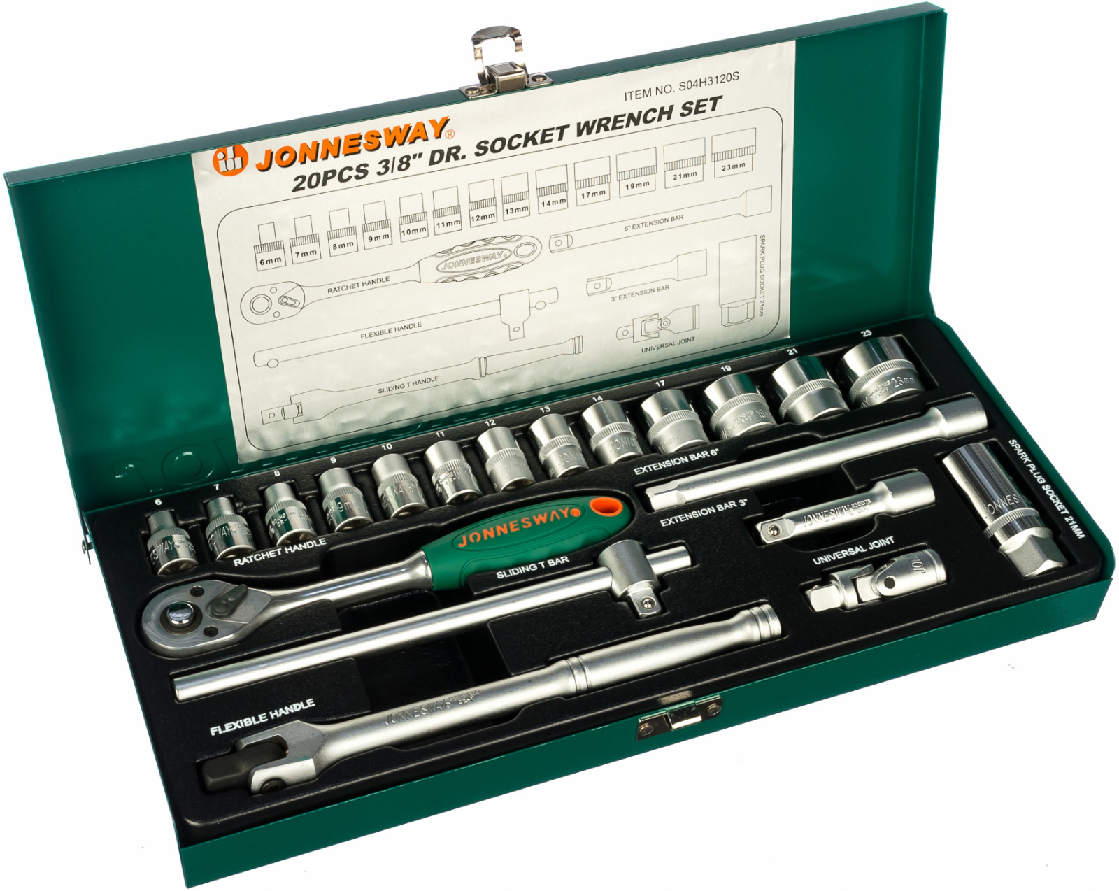 Jonnesway S04H3120S 20 Pcs Professional Hand Socket Set 3/8″ Drive 6-24mm