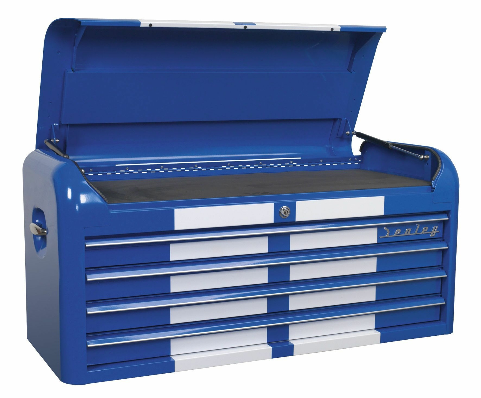 Sealey AP41104BWS Topchest 4 Drawer Wide Retro Style – Blue with White Stripes