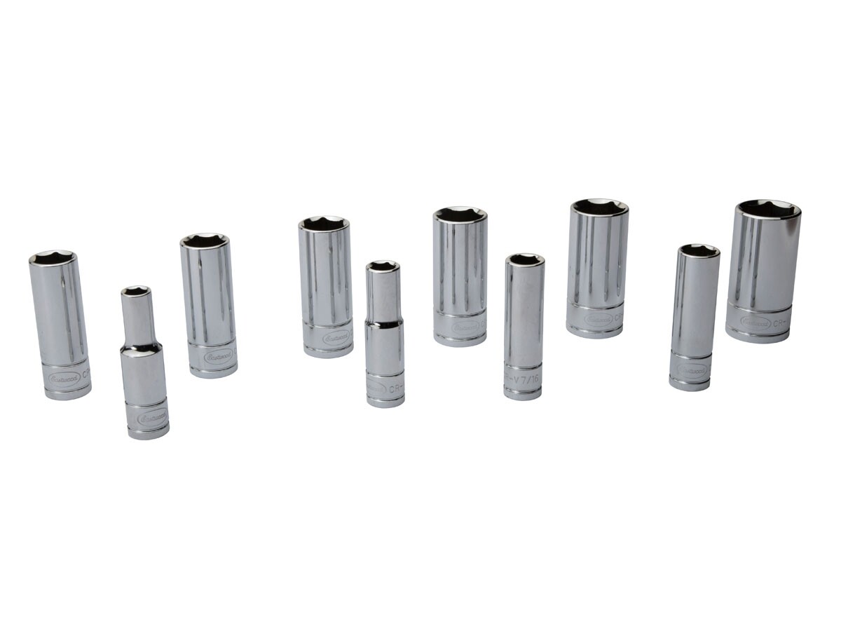 Eastwood 3/8 inch Drive Deep SAE 10 Piece Socket Set Hard Chrome Vanadium Steel