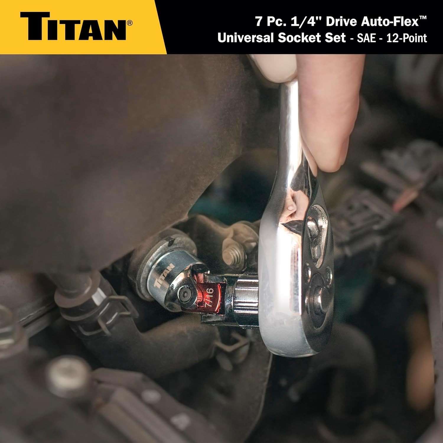 Titan 66860 7-Piece 1/4-Inch Drive SAE Auto Flex Universal Socket Set, 12-Point,