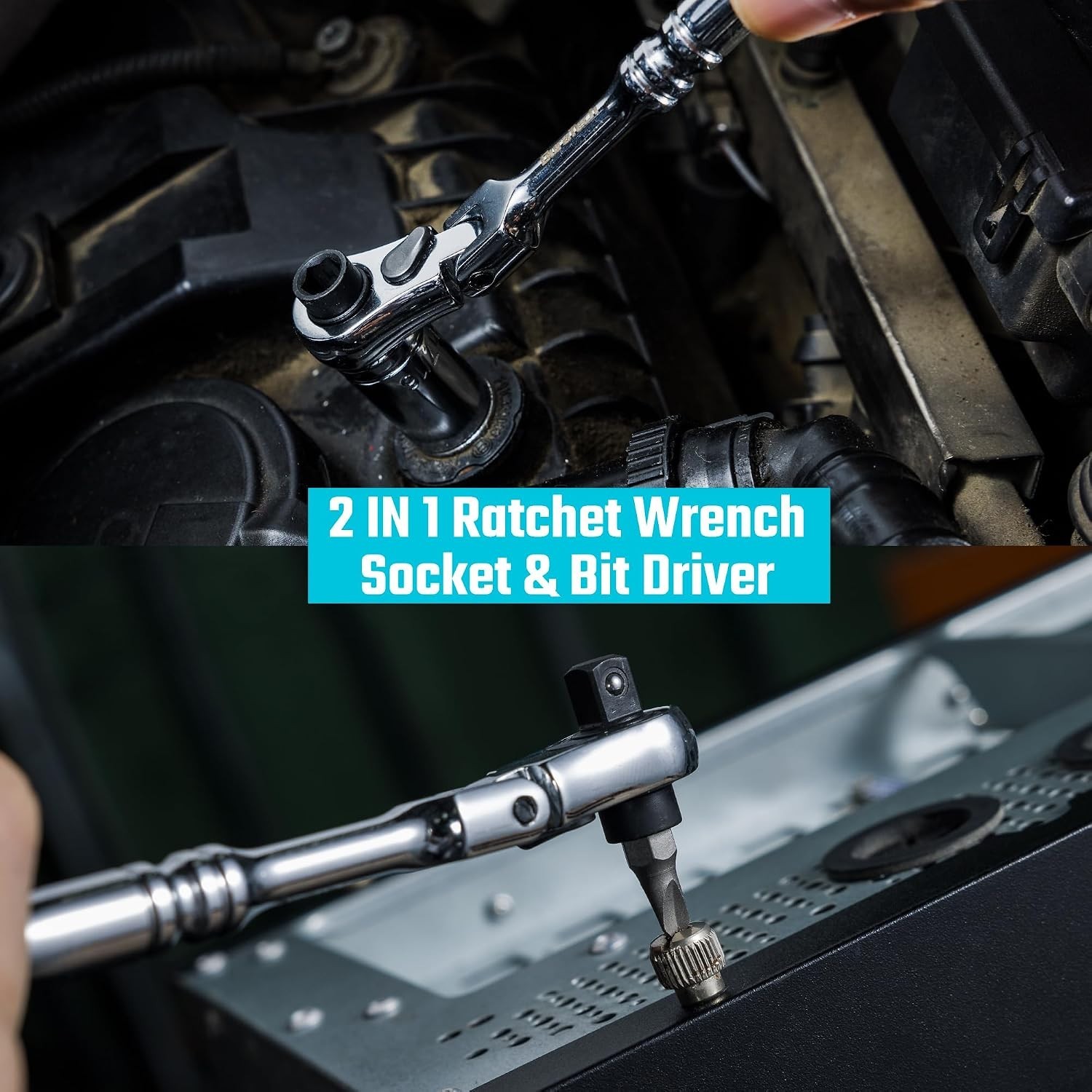 Versatile 1/4″ Drive Flex Head Ratchet – 2-in-1 Bit Driver & Mechanic Tool