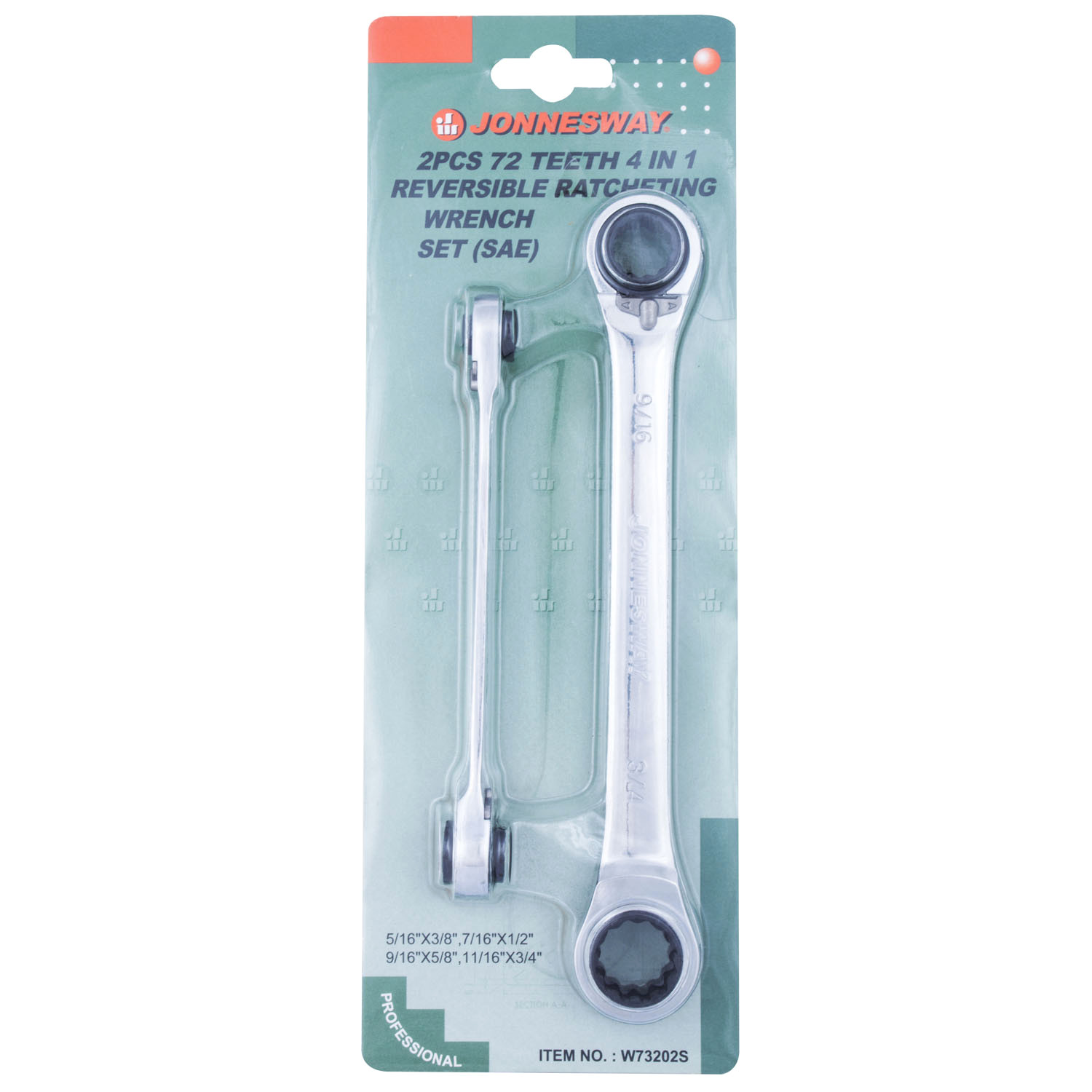 Jonnesway W73202S 2 Pcs 4 IN 1 Reversible Ratcheting Wrench SAE 5/16″ to 3/4″
