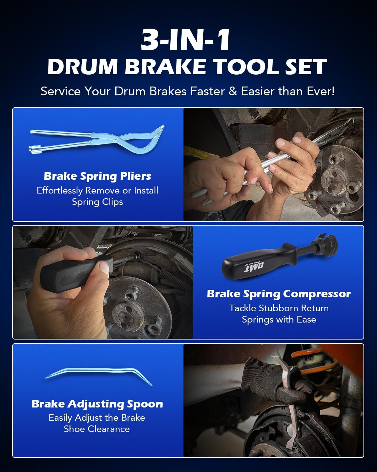 Drum Brake Tool Kit, 3 pc Drum Brake Adjustment Tool Set with Brake Spring Co…