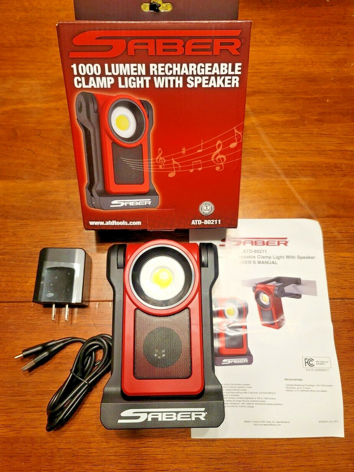 ATD SABER 1000 L Work Light w/5w Bluetooth Speaker, Clamp & Magnetic Base #80211