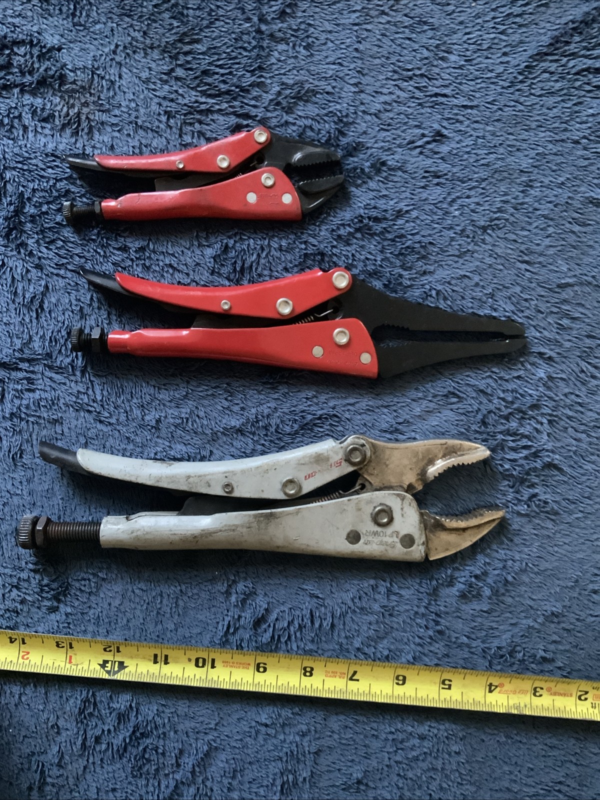 Snap On/ Blue Point 3pc Locking Pliers/ Vice Grips…….2 Red, 1 Grey….