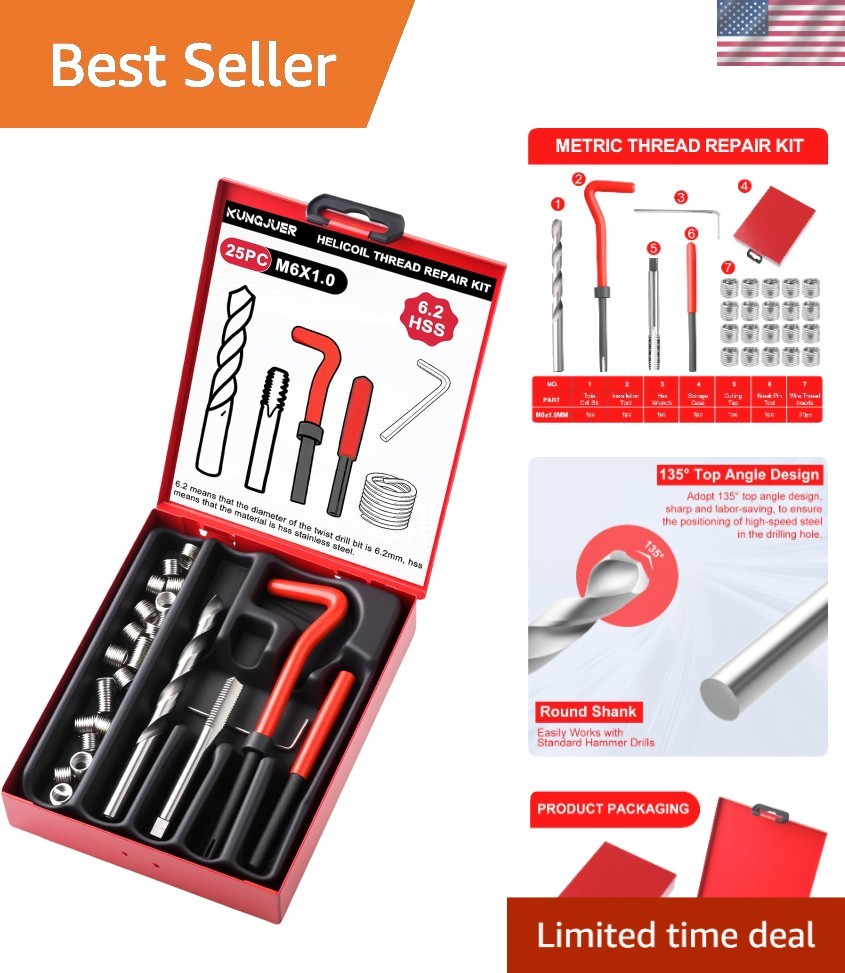 M6 Thread Repair Tool Set with HSS Drill Bits – Ergonomic Carry Case Included