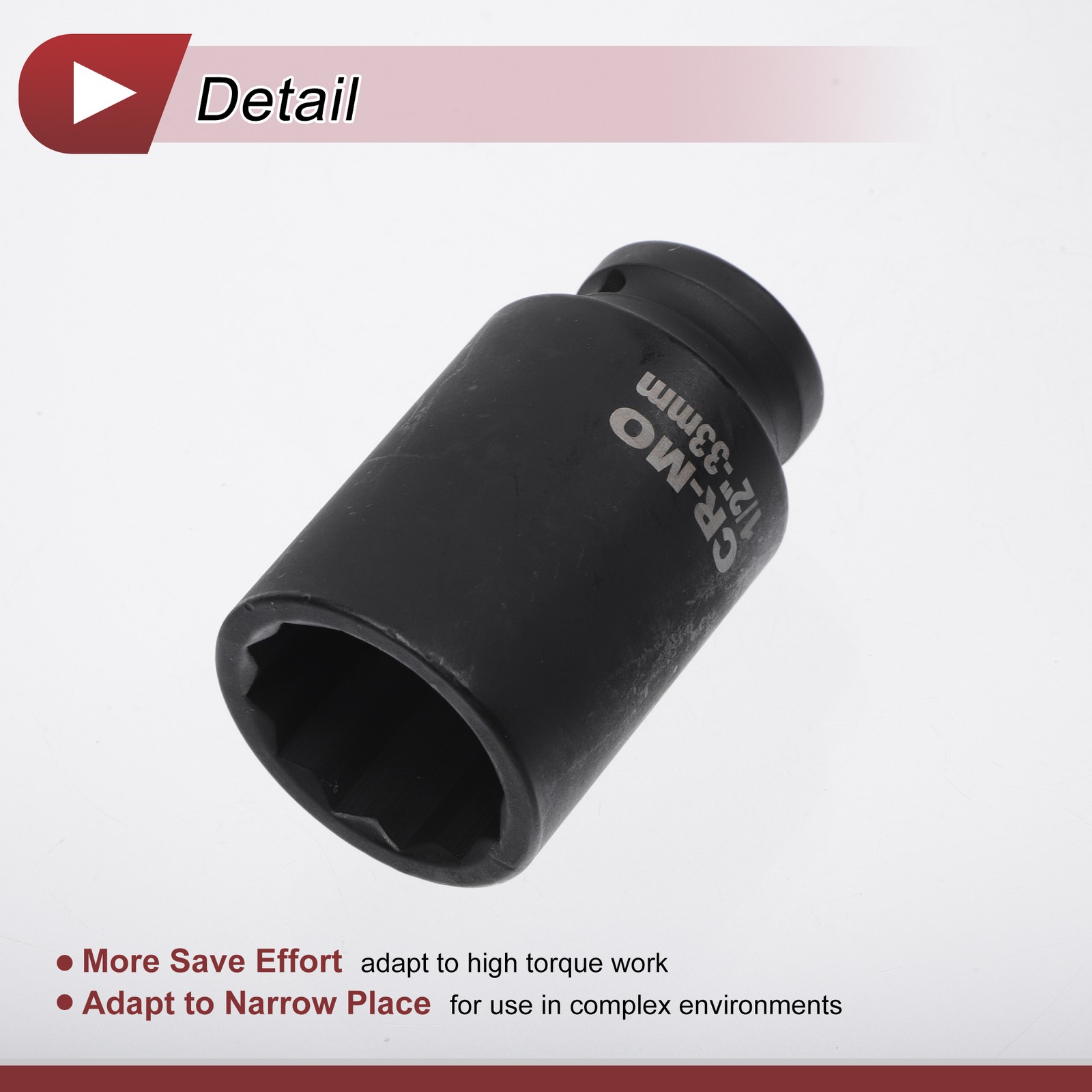 Universal 1/2 Inch Drive Impact Socket 33mm 12 Point High Carbon Steel 1 Pcs