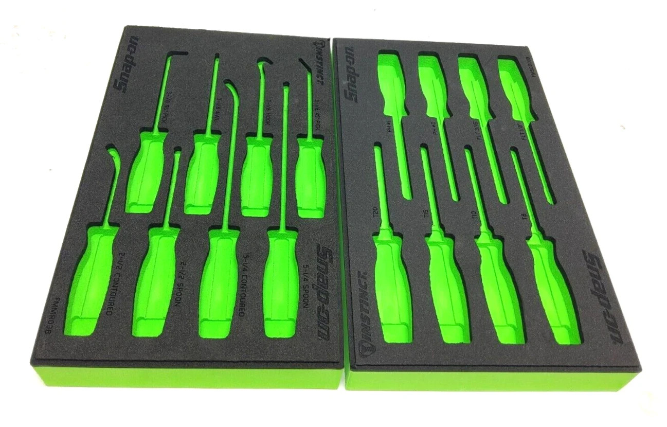 Snap-on Tools NEW 2pc GREEN FOAM ORGANIZERS Mini Screwdriver / Pick / Seal Sets