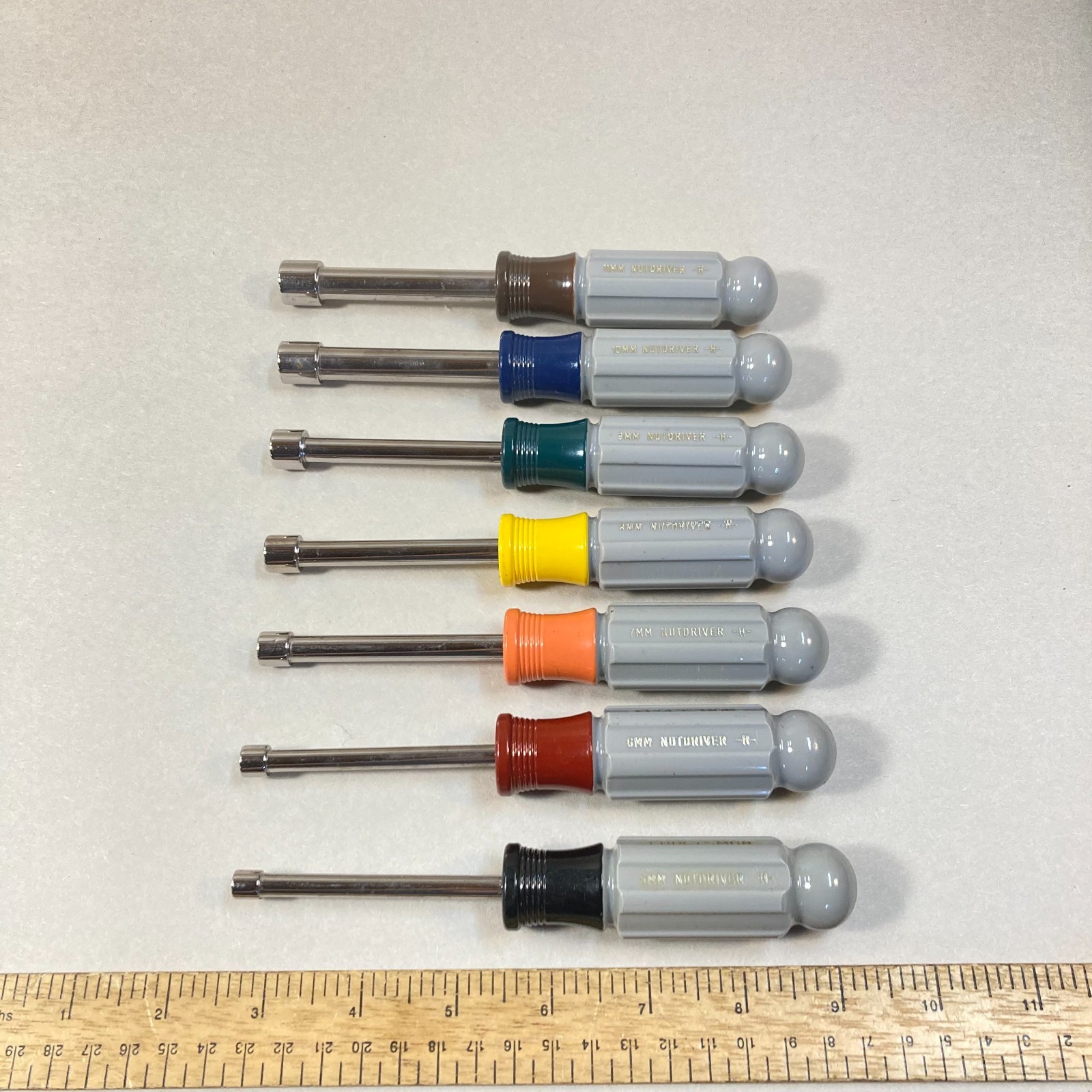 Vintage Craftsman Nut Driver Set 7 Pc Metric Ball End Color Coded USA
