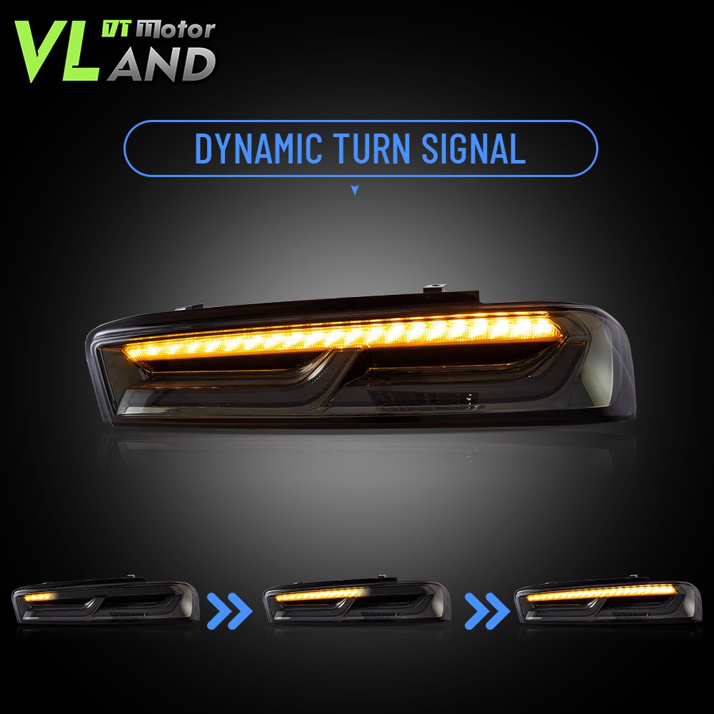 Set VLAND LED Tail Lights For Chevy Camaro 2016-2018 DRL FULL Smoked Sequential