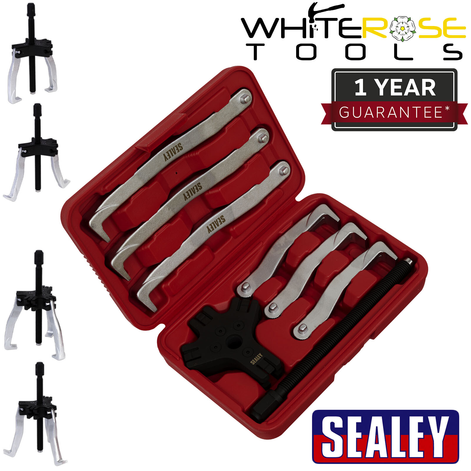 Sealey Puller Set 8pc Fast Action Twin/Triple Leg Reversible 150 & 220mm