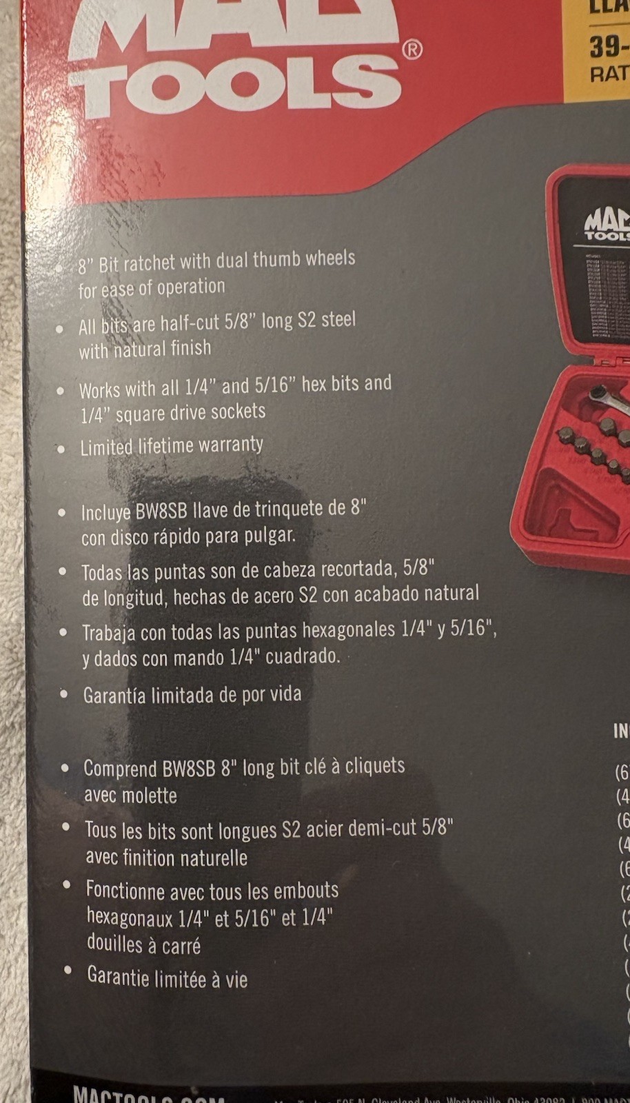 Mac Tools 39 Pc. Hex Bit Ratchet Set w/Case