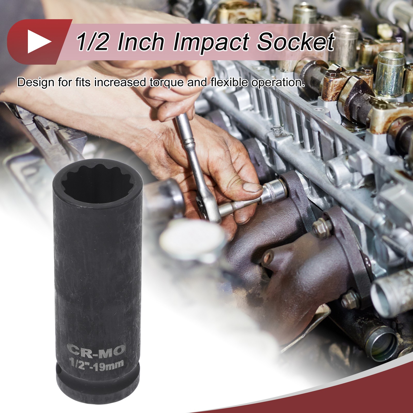 Universal 1/2 Inch Drive Impact Socket 19mm 12 Point High Carbon Steel 1 Pcs