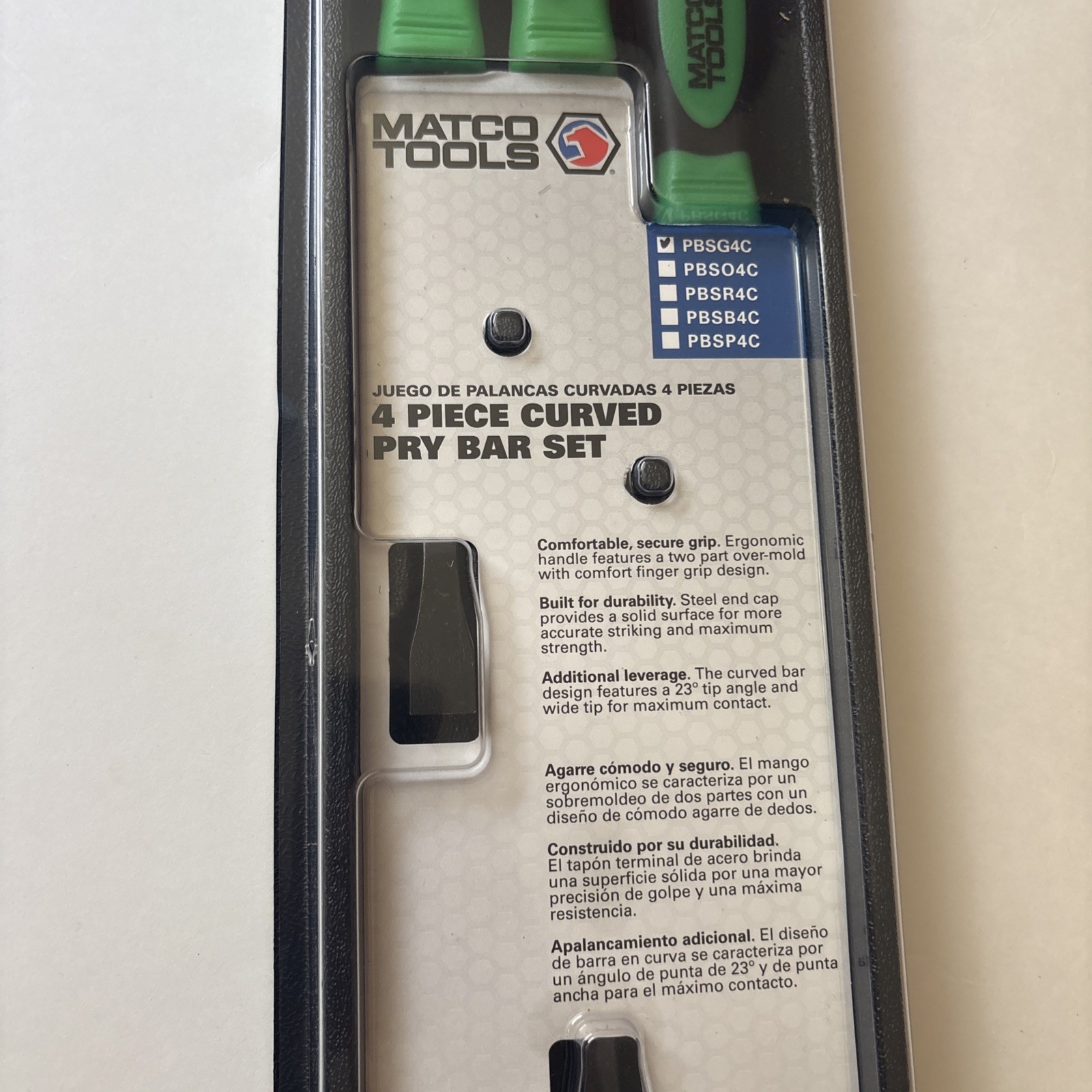 Matco PBSG4C 4pc Green Curved Tip Prybar Set in Storage Tray – 8» 12» 17» 25″