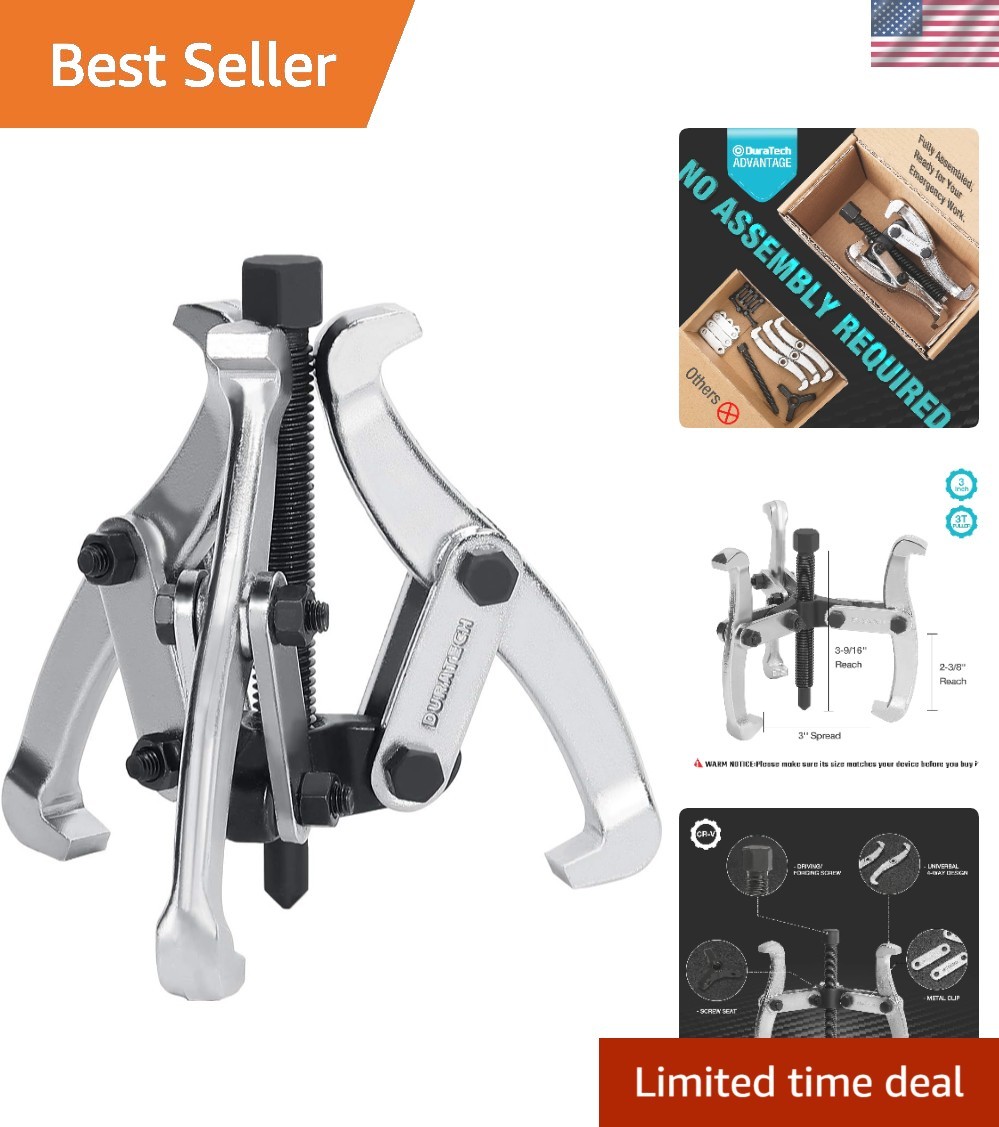 Fully Assembled 3-Inch Gear Puller, Black Phosphated CR-V Steel – Versatile Tool