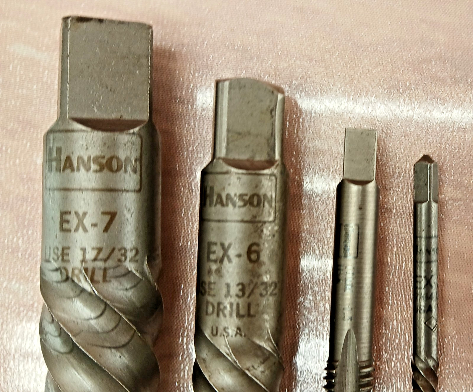 Hanson Screw Extractor Lot EX-7 EX-6 EX-2 + 10mm x1.5 Tap USA Easy Out Set