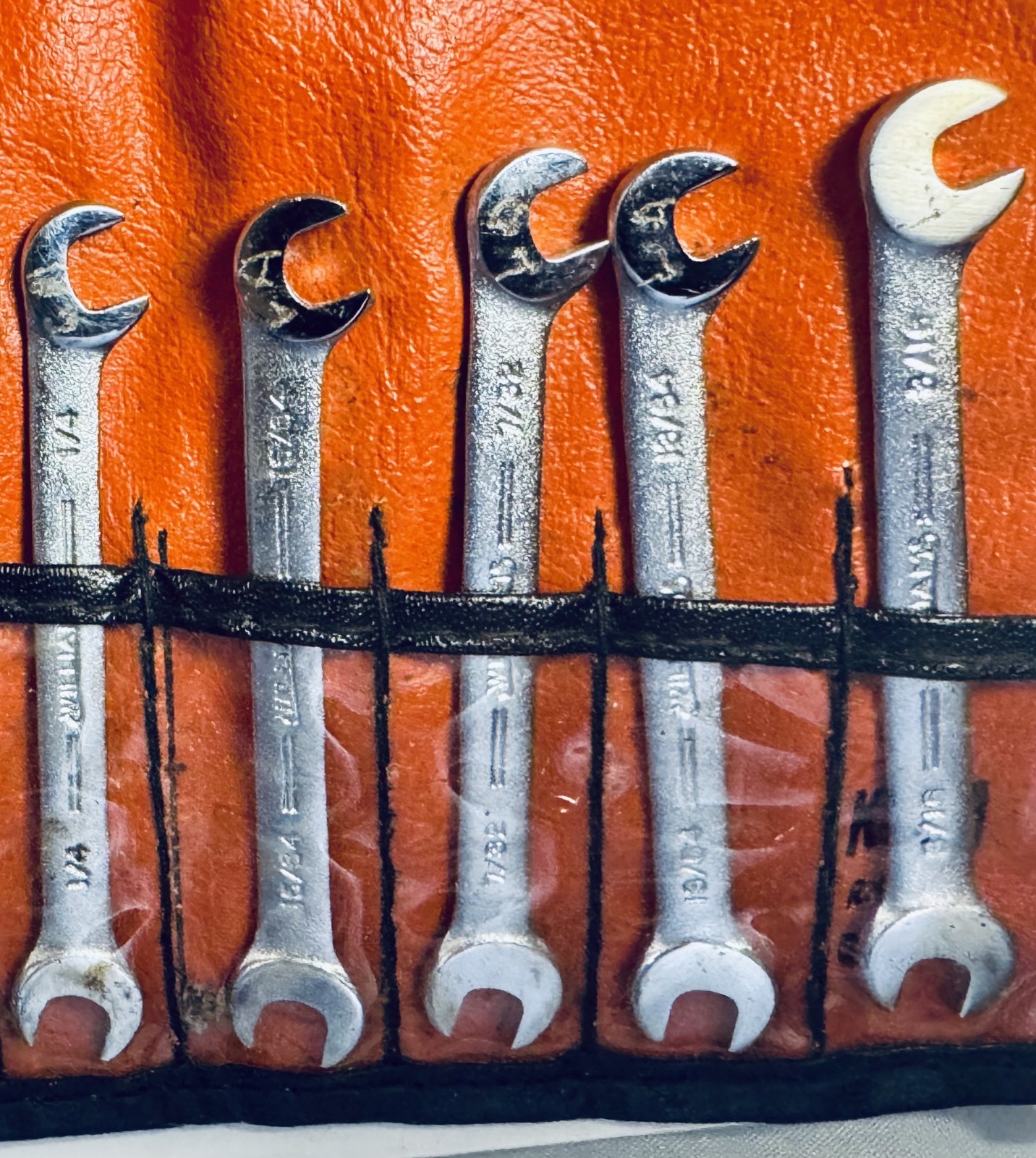 J.H. Williams Ignition Wrench Set SAE Open End Wrenches Vintage Roll Pouch USA