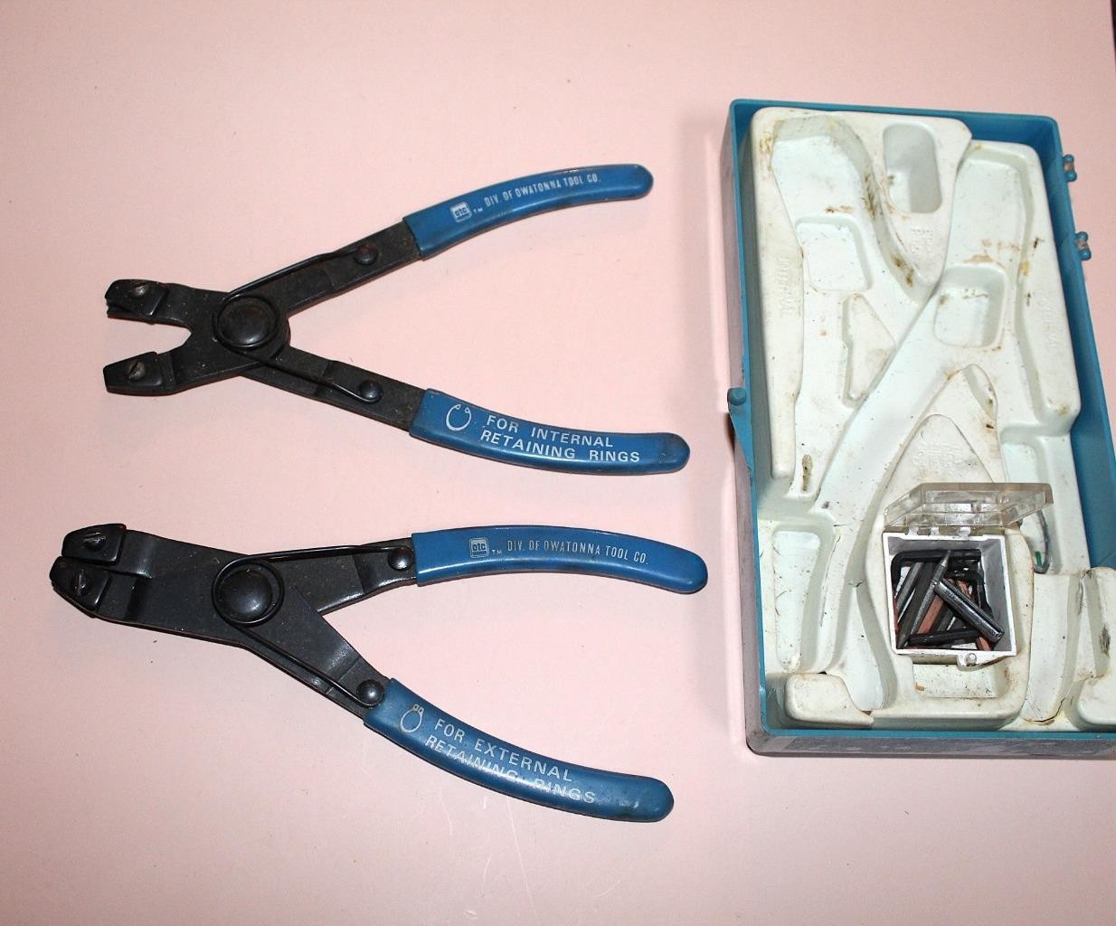 2pc Set Lot OTC Retaining Ring Pliers with Box of Asst Tips