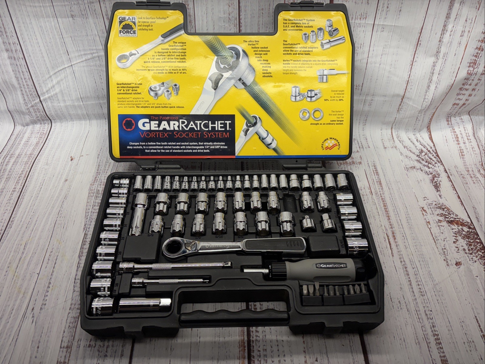 GearRatchet Vortex 60Pc Pass Thru 1/4” & 3/8” SAE Metric Socket